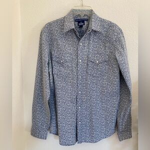 Old Navy Men's Western Fit Long Sleeve Button Down,Cotton, Blue&White SMALL